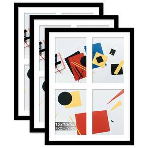 lot 3327 image: Fxojyvo 5x7 Picture Frame Collage Set of 3, Display 4 5x7 Picture Collage or 12x16 Photo Only Without Mat, Light Weight and High Transparent Frame for Wall - 3 PackBlack4-Openings