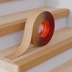 lot 3328 image: Thickened Stair Edge Trim - 10FT Rubber Stair Nosing, Non-Slip Self Adhesive Stair Edge Protector, Suitable for IndoorOutdoor Use, Waterproof and Reliable (Light Brown, 10FT)