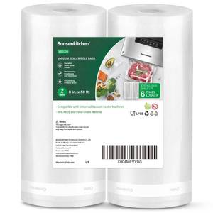 lot 3330 image: Bonsenkitchen Vacuum Sealer Bags, 8 x 50 Rolls 2 pack for Food Storage Saver, Bpa Free, Heavy Duty, Commercial Grade Textured Food Roll, Customized Size Bag for Sous Vide Cooking,VB3209