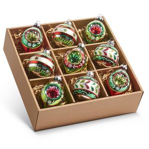 lot 3349 image: RAZ Imports Box of Vintage Hanging Ornaments, Set of 9, Christmas Holiday Decor