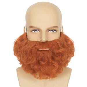 lot 3366 image: Yan Dream Short Ginger Orange Curly Fake Beard for Men Full Fake Beard and Mustache Costume Facial Hair