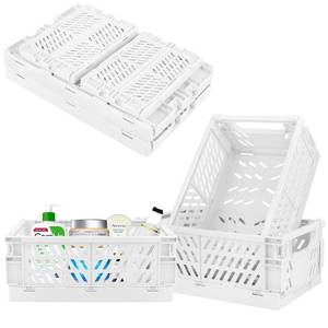 lot 3378 image: Weraher Plastic Storage Baskets for Desk Organizing, Office Drawer Organizer, 2 Medium2 Small Durable Folding Storage Crate for Home Kitchen Classroom Office Bedroom and Bathroom Storage (White)