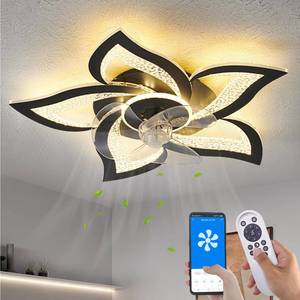 lot 3402 image: Yfrest Ceiling Fan with Lights Remote Control, Black Personalized Ceiling Fan with Light, 6 Speeds 3 Light Color Flush Mount Ceiling Fan for Kitchen Bedroom