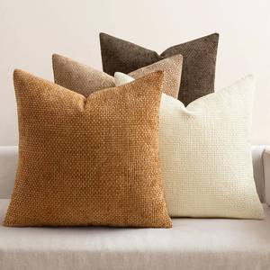 lot 3415 image: MIULEE Pack of 4 Brown Couch Throw Pillow Covers 18x18 Inch Soft Decorative Chenille Pillows Farmhouse Accent Cushions for Boho Home Decor Spring Sofa Bedroom Living Room