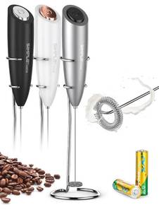 lot 3422 image: SIMPLETaste Milk Frother Handheld Battery Operated Electric Foam Maker, Drink Mixer with Stainless Steel Whisk and Stand for Cappuccino, Bulletproof Coffee, Latte