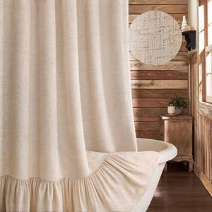lot 3434 image: XOGUIBO Farmhouse Shower Curtain with Ruffle Hem Linen Beige Shower Curtains for Bathroom Country Vintage Rustic Natural Fabric, 72 W x 75 L