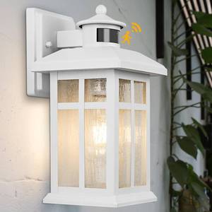 lot 3442 image: Brilvibera Dawn to Dusk Motion Sensor Wall Light Fixtures - White Wall Mount with E26 Sockets & Tempered Glass, Waterproof Outdoor & Indoor Lights for House, Porch, Garage, Door