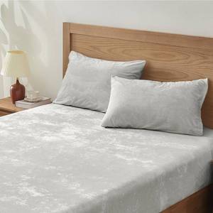 lot 3450 image: BEDELITE Velvet Fitted Sheet and Pillowcase Set, Luxury Soft Fuzzy Bottom Sheet with Reinforced Elastic Corner Straps, Deep Pocket up to 15 Inch, 1 Fitted Sheet and 1 Pillowcase (Twin XL, Light Grey)