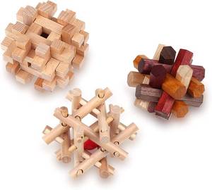 lot 3465 image: Sharp Brain Zone Wooden Brain Teaser Puzzles for Adults & Kids (Lock-a-Ball Puzzle)