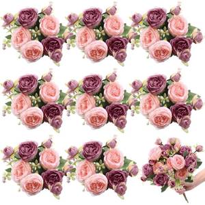 lot 3466 image: Yuxung 8 Bundles Artificial Peonies Flowers Boho Faux Flowers Arrangements Artificial Centerpiece Spring Bouquet Floral Wedding Decoration for Vase(Pink, Dark Pink)