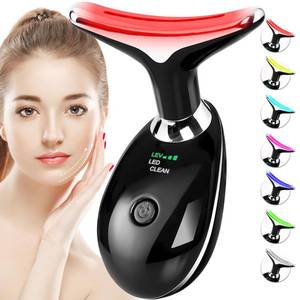 lot 3467 image: SDKWDH Red-Light-Therapy-for-Face-and-Neck, 7 Color Face Massager Tool for Wrinkles, Double Chin, Vibrating Facial Massager with Thermals for Skin Care, Glossy Black