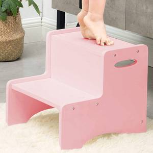 lot 3476 image: WOOD CITY Wooden Toddler Step Stool for Kids, Pink Two Step Childrens Stool with Handles, Bonus Non-Slip Pads for Safety, Bathroom Potty Stool & Kitchen Step Stools Dual Height