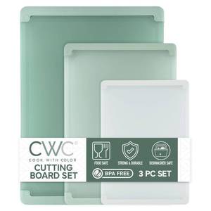lot 3477 image: COOK WITH COLOR Extra Large Cutting Board Set, Jumbo-Sized Boards with Rubber Border for Enhanced Cooking Experience, 3-Piece, Sage