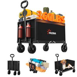 lot 3482 image: YACONA 3 in 1 Wagons Carts Foldable, 360LBS Lightweight Wagon with All Terrain Wheels, Collapsible Wagon Cart for Grocery, Camping, Beach, Garden & Sports