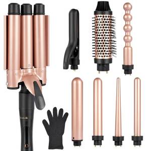 lot 3485 image: Ideal Swan 8 in 1 Curling Iron Set, Hair Curler Set with Curling Brush and 7 Interchangeable Ceramic curlers Wand (0.35-1.25), Hair Curler for Women All Hair Types and Travel Use, Gifts for Women
