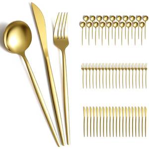lot 3490 image: Evanda Gold Silverware Set 60 Piece Service for 20, Titanium Gold Plated Stainless Steel Flatware Set, Knives Forks Spoons Cutlery Set for Wedding, Parties, Birthday, Restauroom, Dishwasher Safe