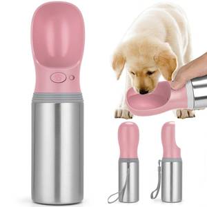 lot 3492 image: Portable Dog Water Bottle, 14 OZ, Stainless Steel Leak Proof Puppy Water Dispenser with Drinking Feeder for Pets Travel, Walking, Hiking and Outdoor Activities