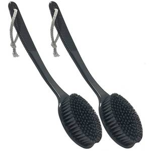lot 3504 image: SUPERWASH PLUS Back Bath Brush - Curved Long Handle Shower Brush with Medium Stiff Charcoal Bristles for Cleaning and Exfoliating Body, Back Scrubber for Men & Women (Black 2 Pack)