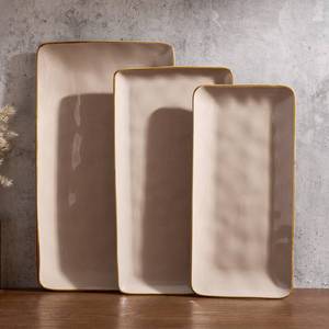 lot 3517 image: famiware Serving Platter, Rectangular 15.6714.112.6 inch Serving Dishes for Entertaining, Microwave Dishwasher Safe, Stonware Serving Trays for Party, Turkey, Cheese, Ocean Series, Cinnamon Brown