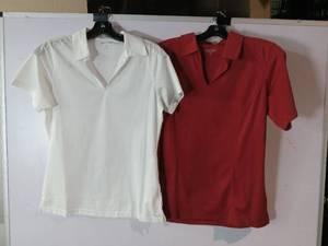 lot 67201 image: APPEARS NEW - Sport-Tek and Edwards Ladies Polo Shirts, White & Red (Size Small) 2 Pack
