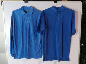 lot 67203 image: APPEARS NEW - Screenmates Longsleeve & Anvil Short Sleeve Polo Shirts, Blue. (Size Large) 2 Pack