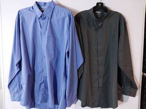 lot 67208 image: APPEARS NEW - Edwards Long Sleeve Button Down Shirts, Charcoal Grey & Blue. (Size Large) 2 Pack