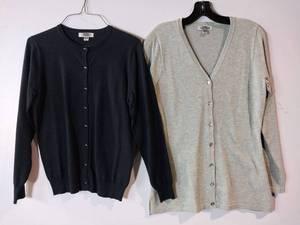 lot 67211 image: APPEARS NEW - Edwards Basic Button-Up Cardigans, Black and Gray. (Size XS) 2 Pack
