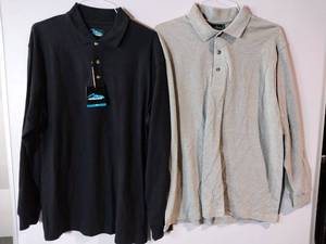 lot 67214 image: APPEARS NEW - Tri-Mountain & Outer Banks Mens Long Sleeve Polo Shirts, Black & Grey. (Size Large) 2 Pack