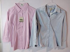 lot 67215 image: APPEARS NEW - Tri Mountain & Linden Grey Womens Button Down Shirts, Light Blue & Pink (Size Large) 2 Pack