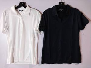 lot 67217 image: APPEARS NEW - Sport-Tek Port Authority Ladies Polo Shirts, Black & White (Size Medium) 2 Pack