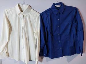 lot 67219 image: APPEARS NEW - LindenGrey & Fashion Seal Ladies Button-Down Shirts, Blue & White (Size Medium) 2 Pack