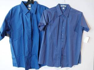 lot 67221 image: APPEARS NEW - Lady Edwards & Port Authority Blue Button-Down Work Shirts (Size Large) 2 Pack