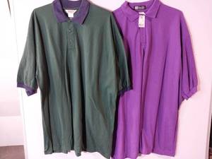 lot 67232 image: APPEARS NEW - Advent & Superior Style Polo Shirts, Green and Purple (Size 3XL) 2 Pack