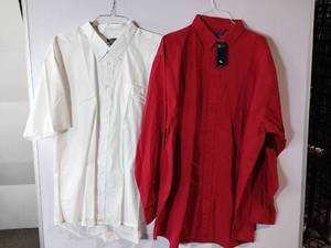 lot 67234 image: APPEARS NEW - Edwards Short Sleeve & Blue Generation Long Sleeve Button-Down Dress Shirts, Red & White (Size 3XLT) 2 Pack