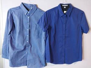 lot 67235 image: APPEARS NEW - Lady Edwards Long Sleeve & Port Authority Short Sleeve Womens Blue Button Down Shirts (Size Large) 2 Pack
