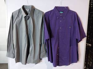 lot 67238 image: APPEARS NEW - Edwards & Tri-Mountain Mens Button-Down Shirts, Purple & Gray (Size 2XL) 2 Pack