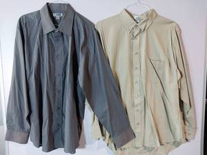 lot 67240 image: APPEARS NEW - Edwards and Il Migliore Mens Dress Shirts, Gray & Khaki (Size Large) 2 Pack
