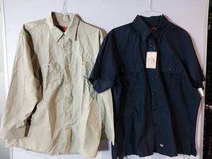 lot 67242 image: APPEARS NEW - RedKap Button-Down Shirts, Longsleeve Khaki and Navy Short Sleeve (Size XL) 2 Pack