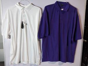 lot 67246 image: APPEARS NEW - Port Authority & Blue Generation Mens Polo Shirts, White & Purple (Size 3XL) 2 Pack