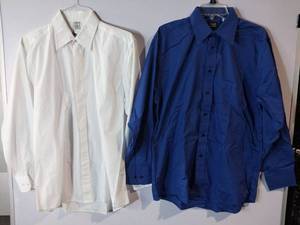 lot 67265 image: APPEARS NEW - Edwards Casualwear Mens Dress Shirts, White & Blue (Size Medium) 2 Pack