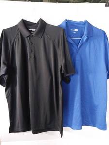 lot 67275 image: APPEARS NEW - CornerStone Polo Shirts Set - Black and Blue (Size XL)