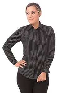 lot 67366 image: APPEARS NEW - Chef Works Womens Basic Dress Shirt, Charcoal Dash (Size Large)