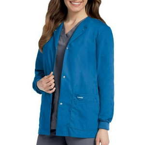 lot 66692 image: APPEARS NEW - Landau Womens Snap Front Warm-up Scrub Jacket Style 7525 BEP & Scrub Top Style 7502 BEP (Size Medium) 2 Pack   - Retail $57