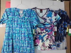 lot 66709 image: APPEARS NEW - Medical Scrub Tops Bundle - Landau, WS Gear and EckoRed (Size XS) Lot of 3