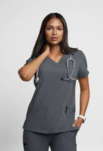 lot 66719 image: APPEARS NEW - Smitten Gray Medical Scrub Top (Size XS)