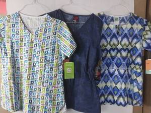 lot 66764 image: APPEARS NEW - Bio, EckoRed, WS Gear Medical Scrub Top Bundle - (Size Small) Lot of 3