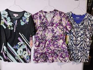 lot 66814 image: APPEARS NEW - Landau,  Koi & BIO  Medical Scrub Tops Collection (Size Medium) 3 Pack