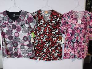 lot 66819 image: APPEARS NEW - ICU, Peaches & MC2 Womens Patterned Short Sleeve Tops Bundle (Size Medium) 3 Pack