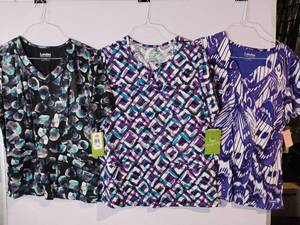 lot 66823 image: APPEARS NEW - Landau & Bio Printed Medical Scrub Tops Bundle (Size Large) 3 Pack