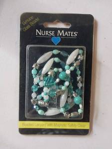 lot 66839 image: APPEARS NEW - Nurse Mates Glass Beaded Lanyard - Turquoise and White